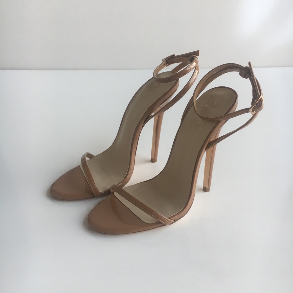 RAYE Ankle Strap Nude Patent Bali Heel Sandal